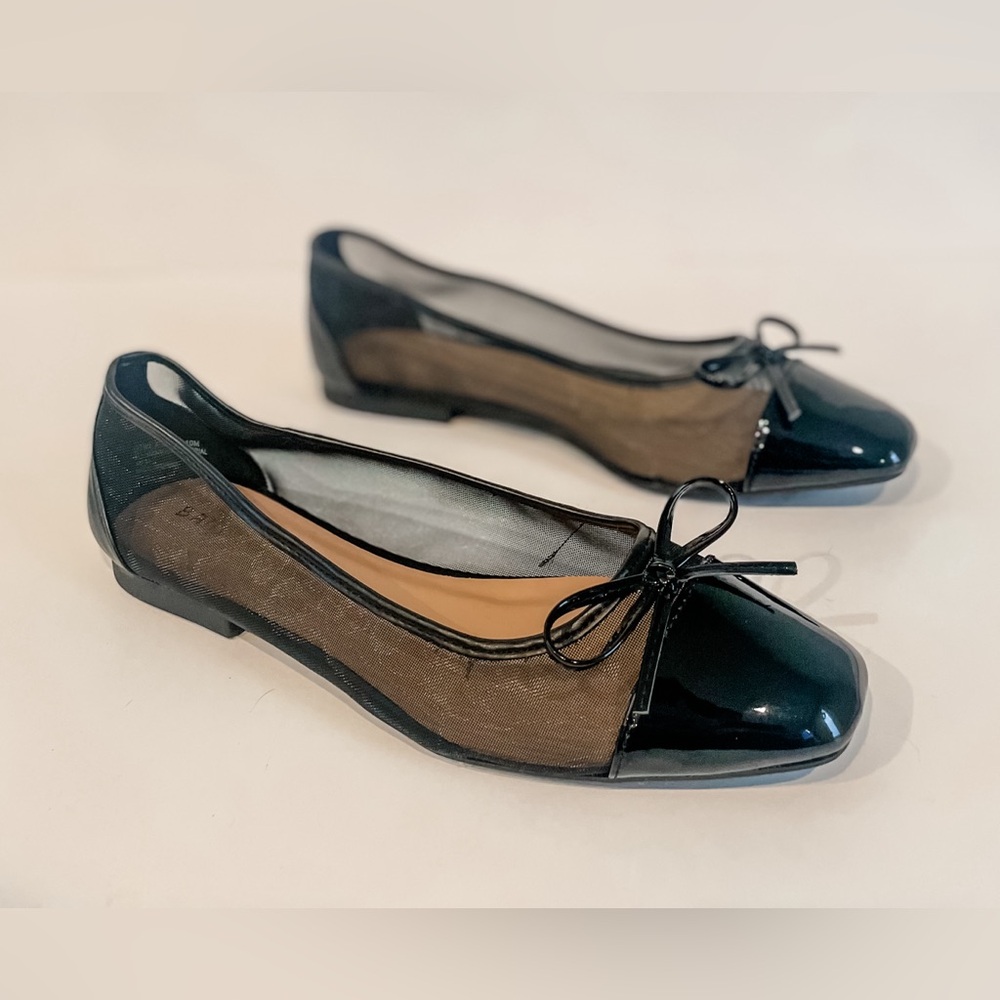 Women’s Bamboo Black Flat- Mesh with Patent Leather Toe & Bow Size 10